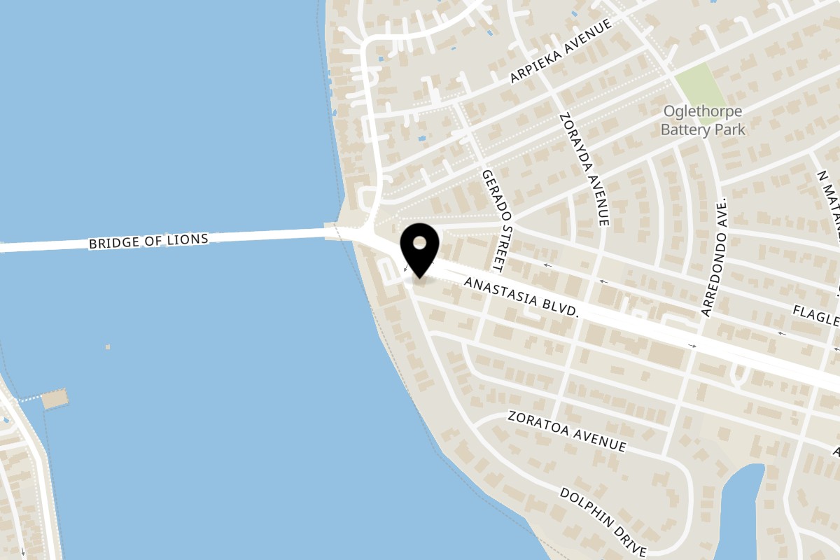 Map showing the location of Candlelight South on 1 Anastasia Blvd in St. Augustine